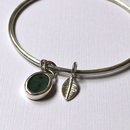 Pounamu & Leaf Bangle Silver